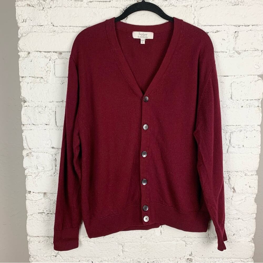 Turnbury Maroon Red Long Sleeve Button Front Extra Fine Merino Wool Large